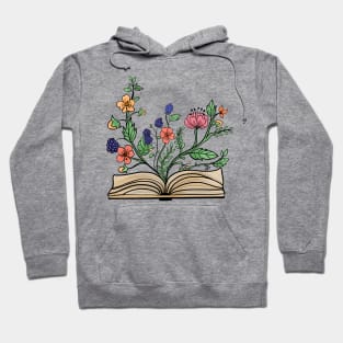 Hand Draw Flowers Growing From Book Hoodie